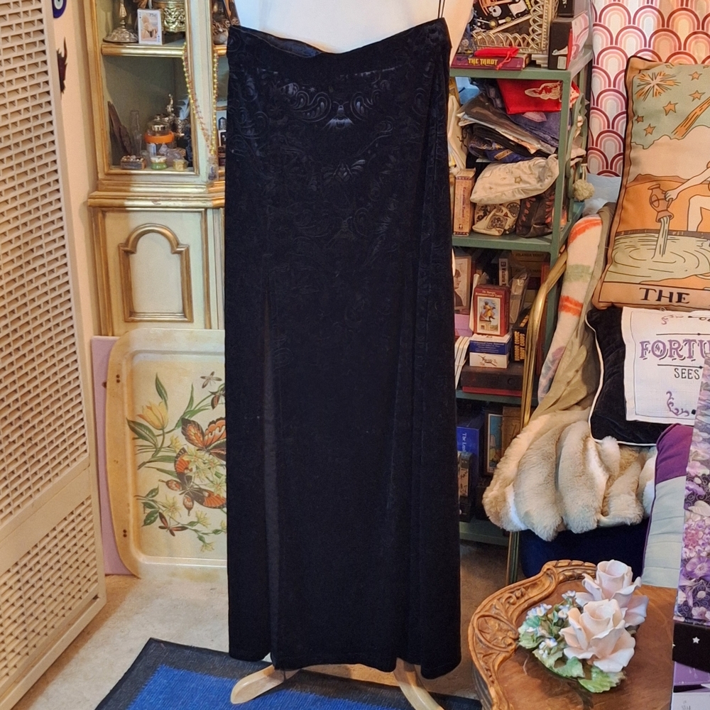 Killstar WHISPERS Black Velvet Maxi Skirt, Medium